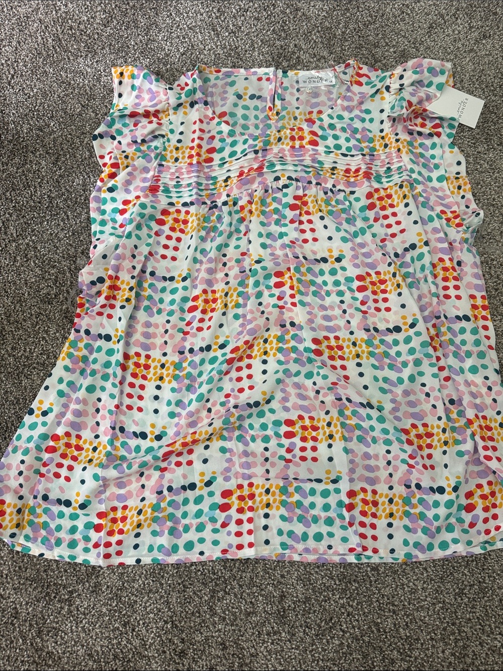 Emily Wonder White Multicolor Dot Ruffle Blouse in Plus Size